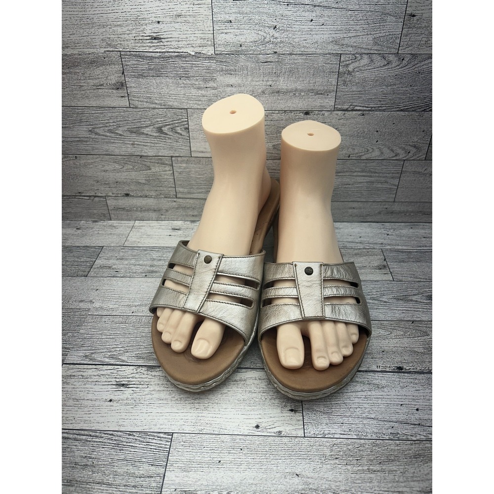 Born Shoes Womens Size 9 40.5 Silver Metallic Slide‎ Sandals Comfort W22253